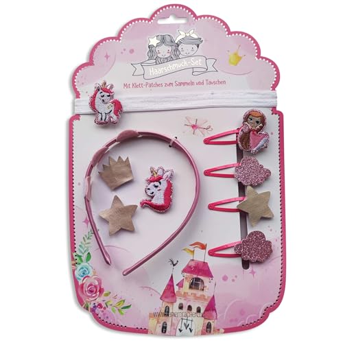 Papierdrachen Haarschmuck Set - Haarreifen Haarband Klett | wechselbare Patches im Design *Prinzessin * | Schöne kreative Haar Accessoires für Mädchen - Set 1 von Papierdrachen