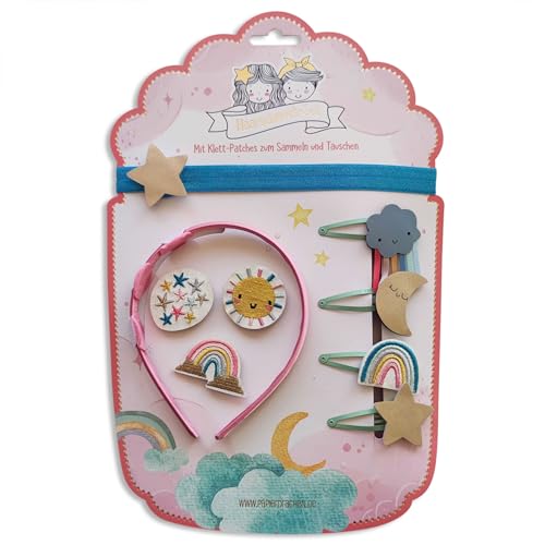 Papierdrachen Haarschmuck Set - Haarreifen Haarband Klett | wechselbare Patches im Design *Regenbogen* | Schöne kreative Haar Accessoires für Mädchen - Set 5 von Papierdrachen