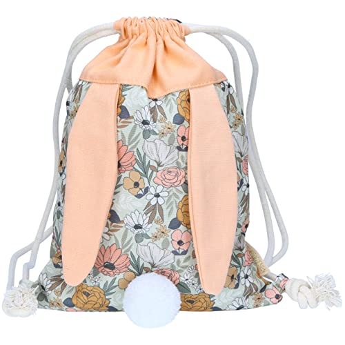 Papierdrachen Hasen Rucksack Blumen & Pfirsich - Turnbeutel aus Baumwolle/Canvas mit langen Hasenohren - Geschenk zu Ostern - Umhängetasche für Mädchen und Jungen von Papierdrachen