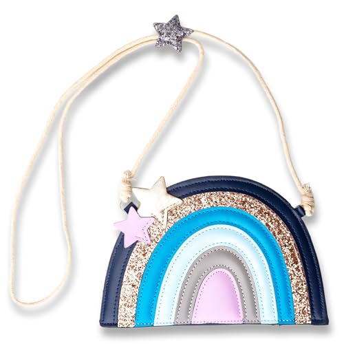 Papierdrachen Kinderhandtasche - veganes Accessoire für Kinder - Regenbogen blau - Umhängetasche aus Kunstleder - tolle Geschenkidee für Mädchen von Papierdrachen