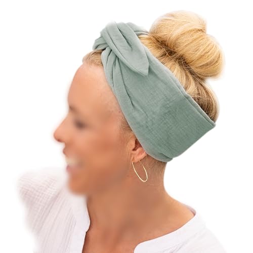 Papierdrachen Musselin Haarband für Damen zum Selbstbinden - Knotenband - Stirnband - Haar Accessoires - Herbst und Sommer - türkis - für Frauen von Papierdrachen