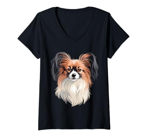 Damen Papillon Hund T-Shirt mit V-Ausschnitt Damen Papillon Hund T-Shirt mit V-Ausschnitt von Papillon Dog Lovers Co.