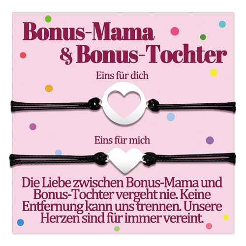 Bonus Mama Tochter Armband Stiefmama Geschenke für Stiefmutter Bonus Tochter Mutter Armbänder Stieftochter Geschenk zum Geburtstag Muttertag Geschenkideen Herz Schmuck Frauen Schmuckset für 2 Damen von Temulnee