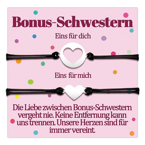 Temulnee Bonus Schwester Armband Geschenk Halbschwester Geschenke Armbänder Stiefschwester Geschenk zum Geburtstag Geburtstagsgeschenk Geschenkideen Herz Schmuck Frauen Schmuckset für 2 Damen von Temulnee