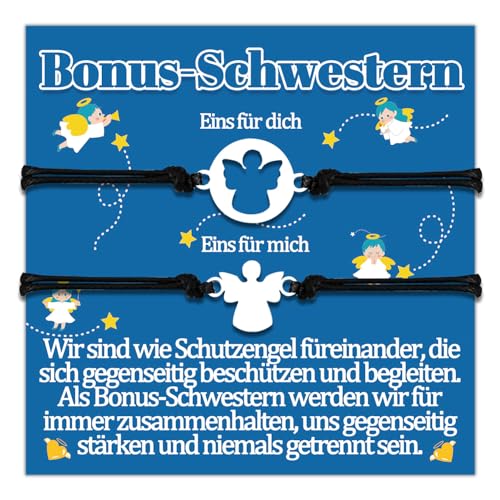 Temulnee Bonus Schwester Armband Geschenk Halbschwester Geschenke Armbänder Stiefschwester Geschenk zum Geburtstag Geburtstagsgeschenk Geschenkideen Schutzengel Schmuck Frauen Schmuckset für 2 Damen von Temulnee