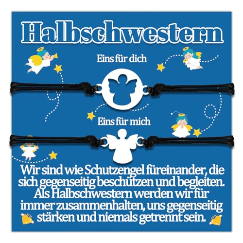 Temulnee Halbschwester Armband Geschenk Bonus Schwester Geschenke Armbänder Stiefschwester Geschenk zum Geburtstag Geschenkideen Geburtstagsgeschenk Schutzengel Schmuck Frauen Schmuckset für 2 Damen von Temulnee
