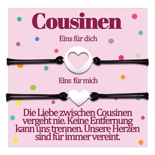 Temulnee Cousine Geschenk für 2 Cousine Armband Geschenke Cousinen Armbänder Geschenk zum Geburtstag Geschenkideen Herz Weihnachten Schmuck Frauen Schmuckset für 2 Damen Cousinen Armkette Sinnvolles von Temulnee