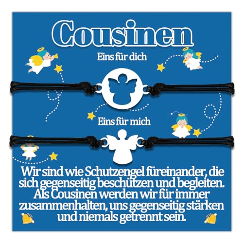 Temulnee Cousine Geschenk für Cousine Armband Geschenke Cousinen Armbänder Geschenk zum Geburtstag Geschenkideen Schutzengel Weilnachten Schmuck Frauen Schmuckset für 2 Damen Armkette Sinnvolles von Temulnee