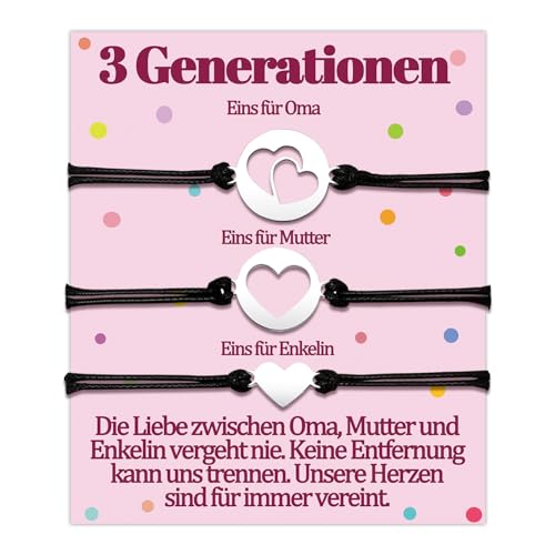 Temulnee Oma Geschenk für Oma Mama Tochter Armband Geschenke Enkelin 3 Generationen Armbänder Geschenk zum Geburtstag Geschenkideen Herz Weilnachten Schmuck Frauen Schmuckset für 3 Damen Sinnvolles von Temulnee