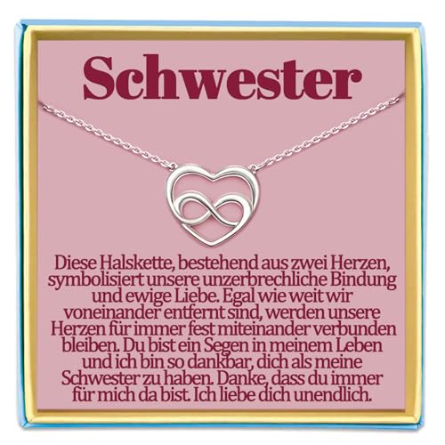 Schwester Kette Geschenke für Kleine Große Schwester Geschenk zum Geburtstag Halskette Geschenkideen Geburtstagesgeschenke Weihnachten Muttertag Muttertagsgeschenke Herzkette Herz Schmuck Damen Frauen von Temulnee