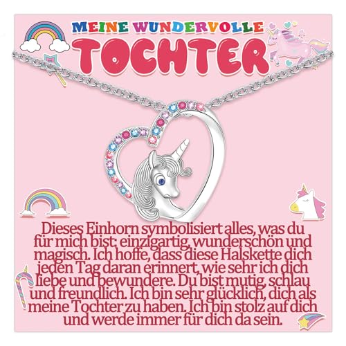 Tochter Kette Geschenke von Mama Papa für Meine Tochter Einhorn Halskette Geschenk zum Geburtstag Geburtstagsgeschenk Valentin Geschenkideen Schmuck Besondere Sinnvolles Liebesgeschenke zu Weihnachten von Temulnee