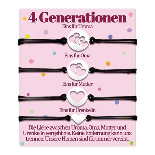 Uroma Geschenk für Oma Armband Mama Tochter Urenkelin Armbänder Geschenke Enkelin 4 Generationen Geschenk zum Geburtstag Geschenkideen Herz Weilnachten Schmuck Frauen Schmuckset für 4 Damen Sinvolles von Temulnee
