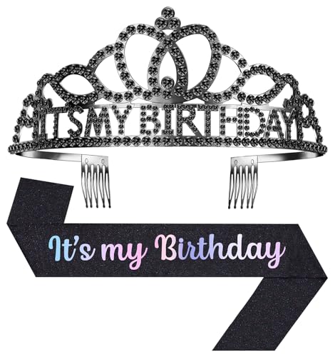 Papoopy Geburtstags-Tiara und Krone mit Schärpe für Frauen, Geburtstagsparty von Papoopy