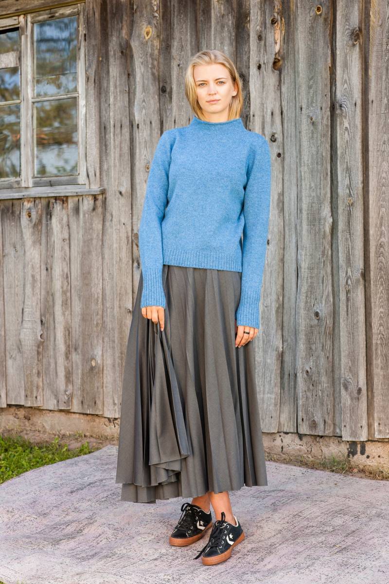 Basic Lammwolle Sweater, Strick Damen Pullover in Blau, Bio Wolle Pullover, Warmer Wollpullover Für Herbst Und Winter von PappusStore