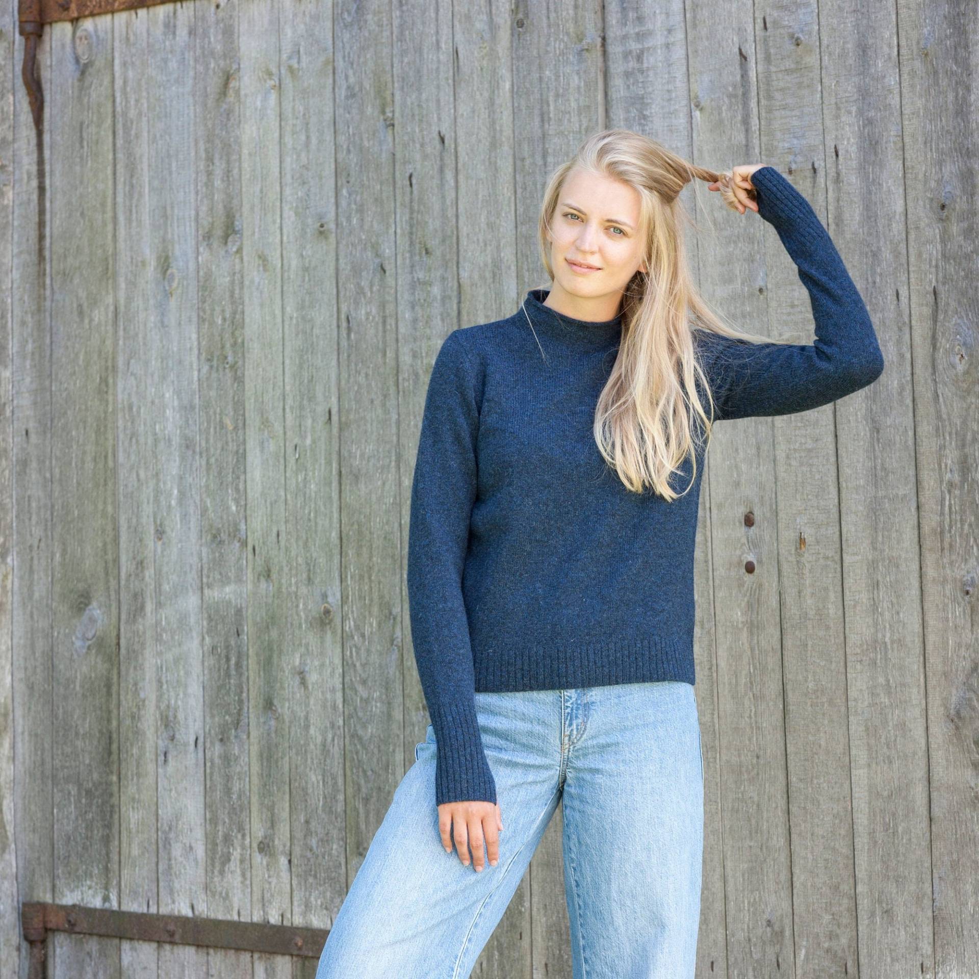 Basic Lammwolle Sweater, Strick Damen Pullover in Dunkelblau, Bio Pullover, Warmer Wollpullover Für Herbst Und Winter von PappusStore