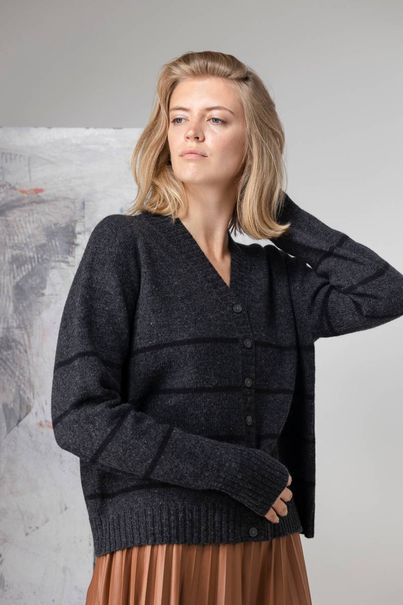 Übergroße Gestreifte Wolljacke, Weiter V-Ausschnitt, Daumenlöcher von PappusStore