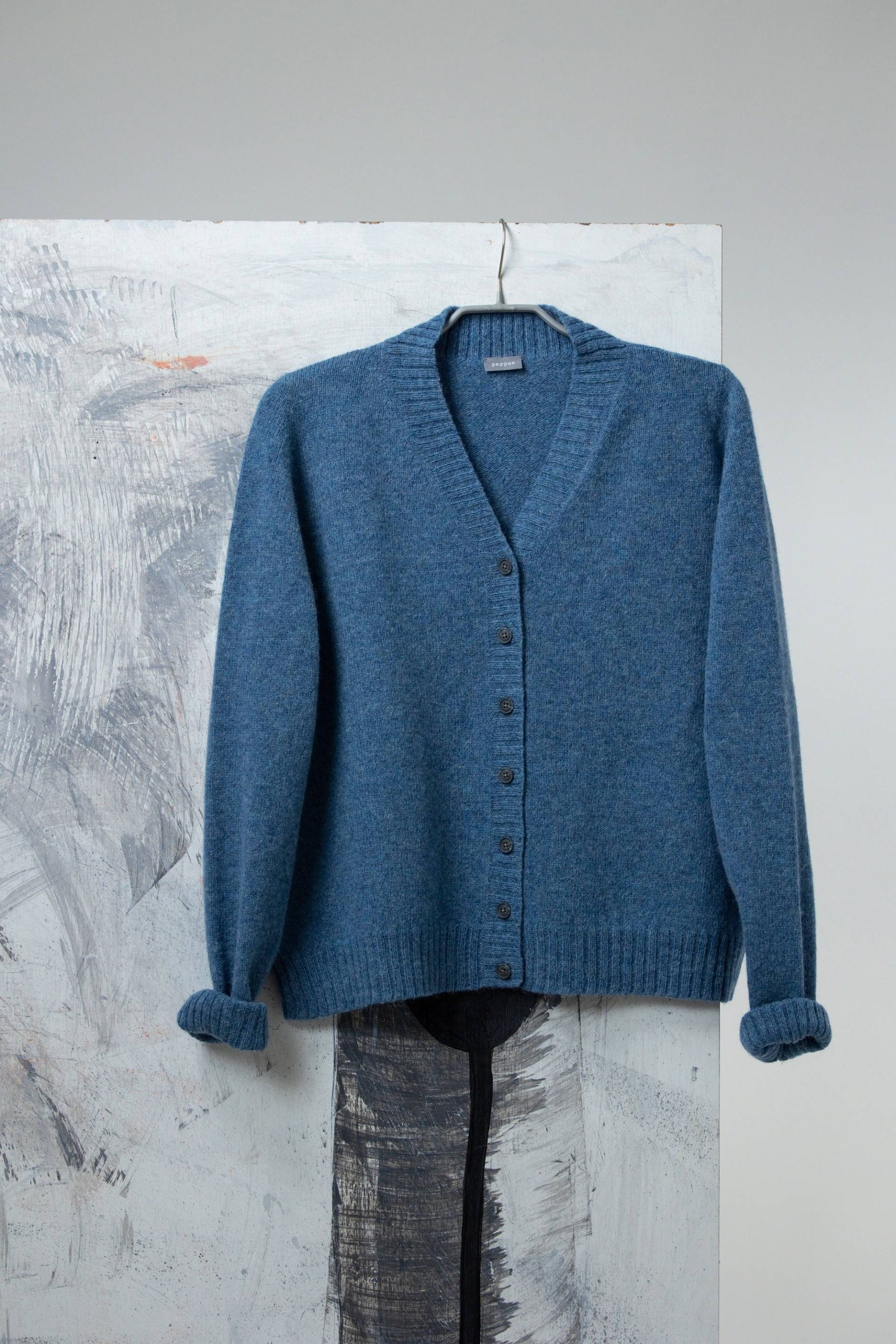 Breite Woll-strickjacke, V-Ausschnitt-strickjacke, Boxy Fit Winter-Woll-strickjacke, Blaue Winter-Pullover-Pullover, Bio-Woll-strickjacke von PappusStore