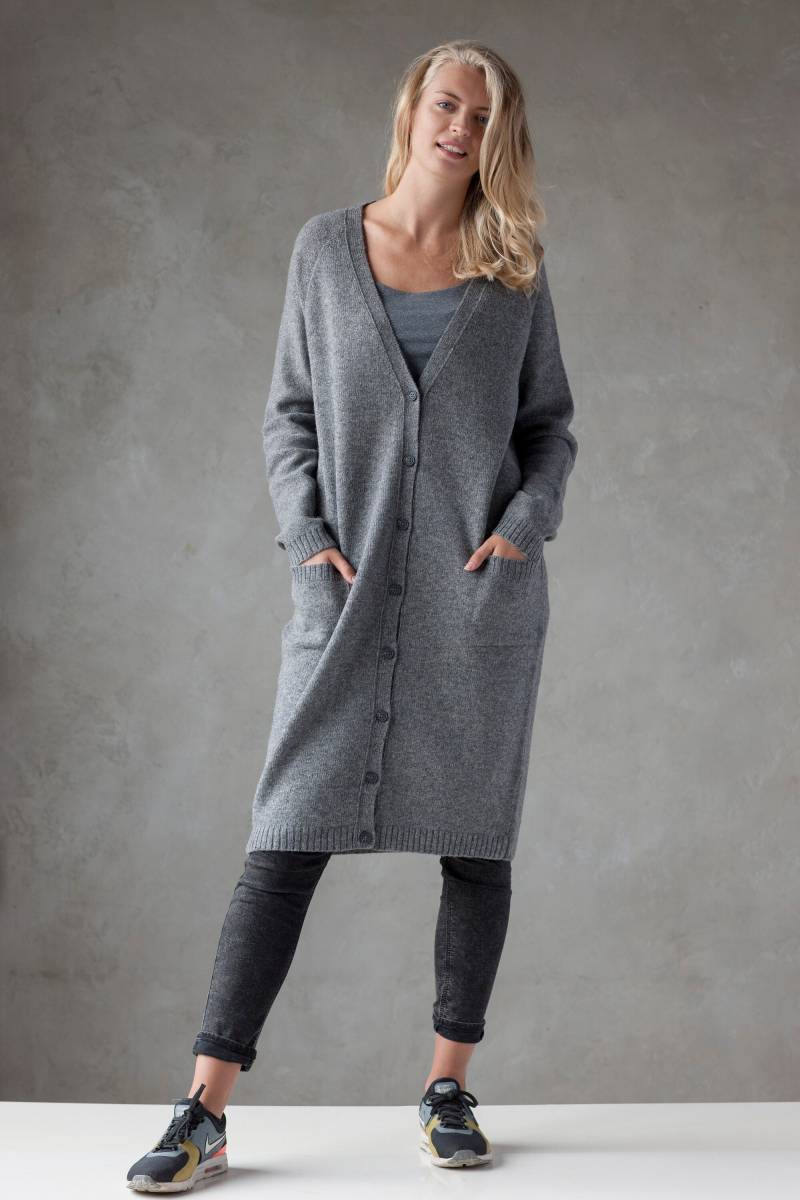 Langer Woll-Cardigan, Handgefertigter Wollpullover, Woll-Cardigan Mit Knöpfen, Handgestrickter Wollpullover Taschen, Bio-Woll-Cardigan von PappusStore