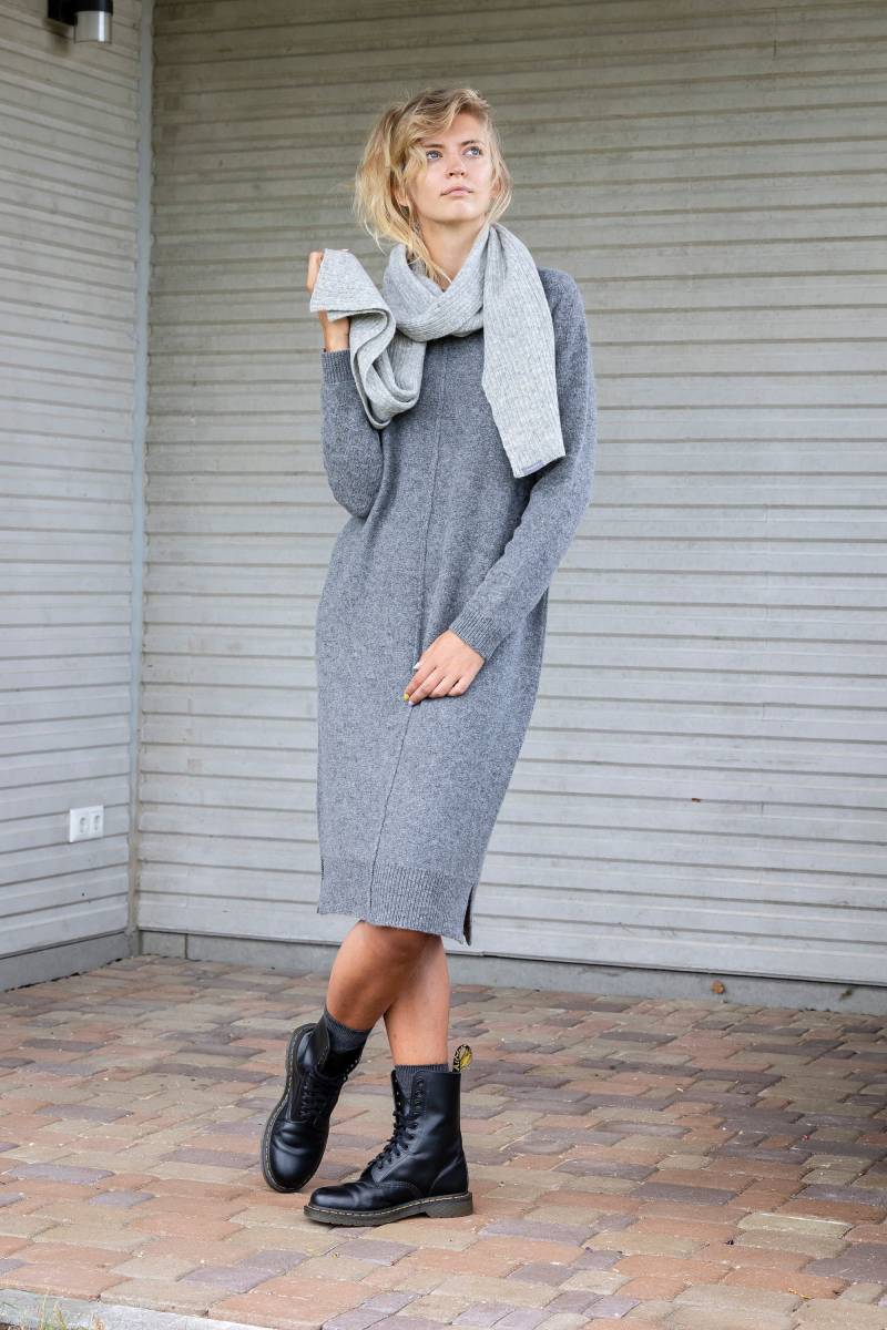 Langes Wool Sweater Kleid, Gestricktes Langes Sweatshirt-Kleid, Grundlegende Wollpullover Tunika, Damen Strickmode, Gestrickte Wolle Mittelgrauer von PappusStore