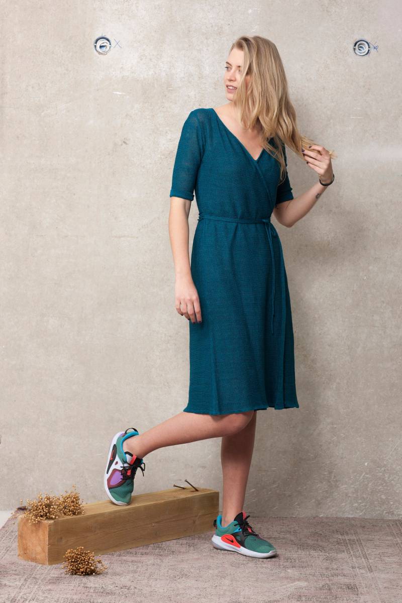 Leinen Wickelkleid, Strick Midikleid, Gestricktes Leinenkleid, Sommerkleid, Halbarm Damen Leinenkleid Mit Gürtel von PappusStore