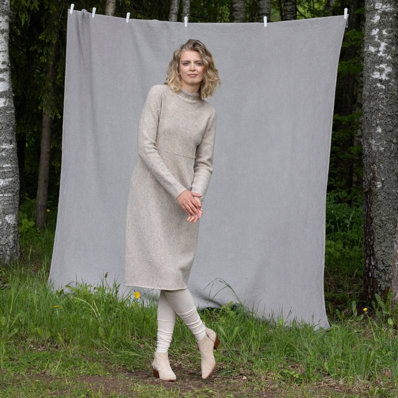 Strickwolle Midikleid Beige Pullover Tunika Mit Stehkragen von PappusStore