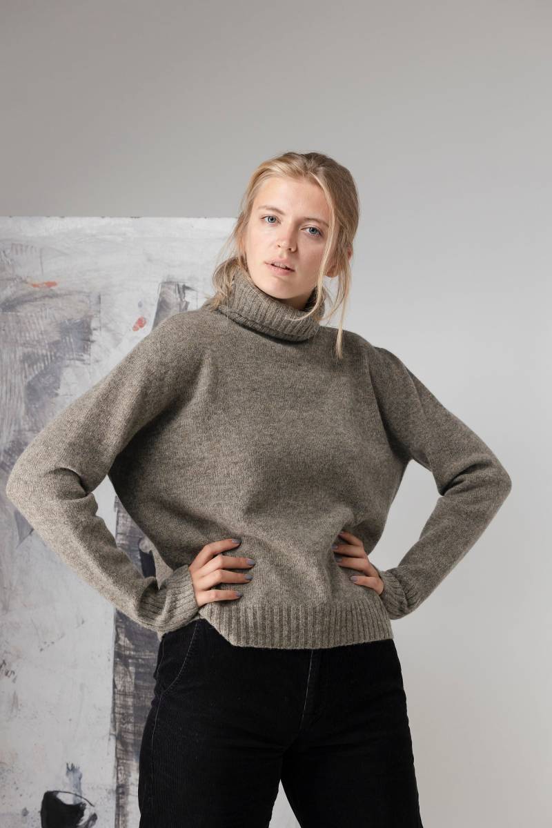 Breiter Woll Rollkragenpullover Brauner Strick Pulli, Daumenlöcher von PappusStore