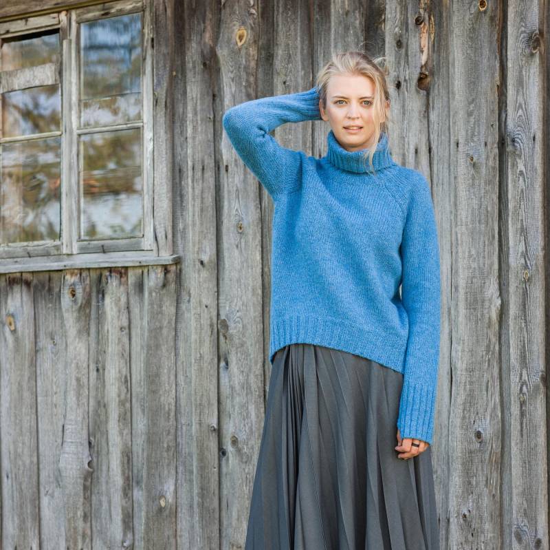 Wool Rollkragenpullover, Relaxed Fit Wollpullover, Gestrickter Dicker Und Warmer Pullover, Damen Strickmode, Naturblauer Pullover von PappusStore