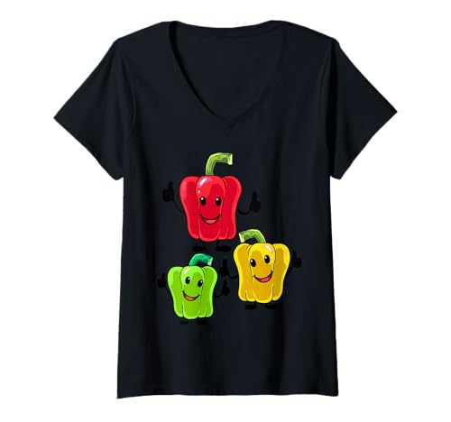 Damen lustige Paprika Gemüse Früchte Vegetarisch Paprikas Koch T-Shirt mit V-Ausschnitt von Paprika Gemüs Koch