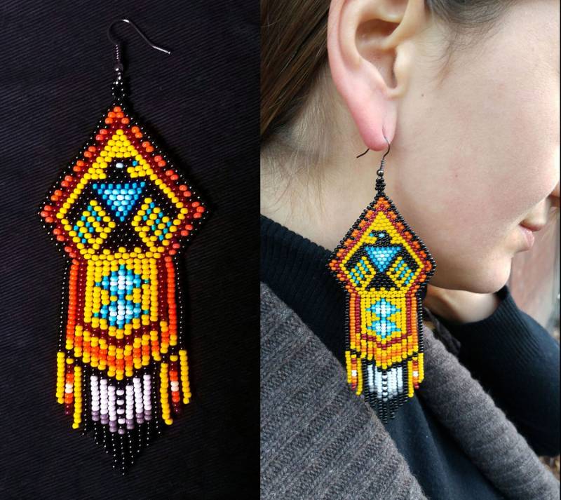 Eagle Beaded Earrings, Native America Style Bead Earring, American Big Thunderbird Jewelry von ParChevalier