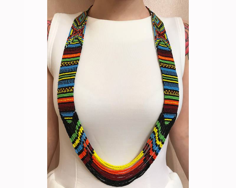 Mexican Bead Loom Necklace, Native America Style American Beaded Jewelry, Large Boho Colorful Jewelry von ParChevalier