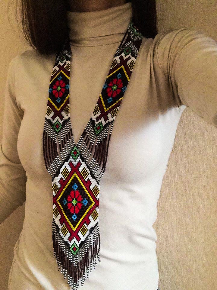 Ukrainian Beaded Summer Flower Gerdan Necklace, Bead Loom Ukraine Native Necklace von ParChevalier