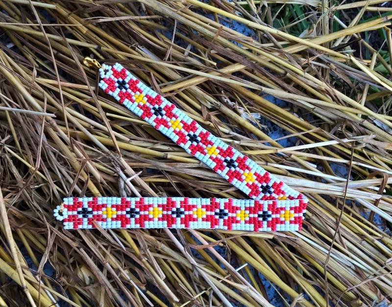 Ukrainian Cross Stitch Pattern Bead Loom Anklet, Beaded Loomed Ukraine Jewelry, Beach Summer Anklet von ParChevalier