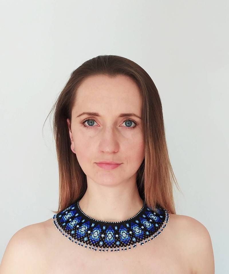 Vayshyvanka Hand Beaded Ukrainian Folk Necklace, Ukraine Hutsul Bead Lemkivka Style Sylianka, Ethnic Boho Jewelry von ParChevalier