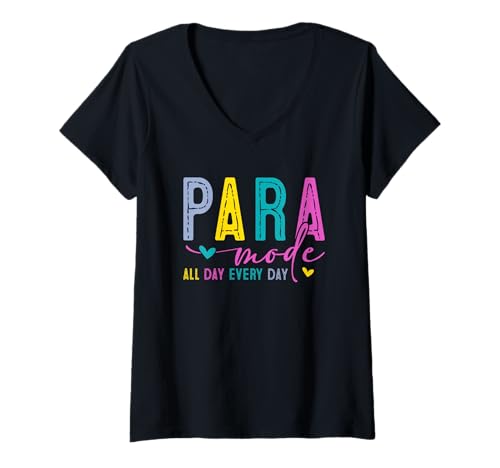 Damen para-Modus den ganzen Tag und jeden Tag, Bunte Vibes T-Shirt mit V-Ausschnitt Damen para-Modus den ganzen Tag und jeden Tag, Bunte Vibes T-Shirt mit V-Ausschnitt von Para Mode Enthusiast Lifestyle Vibes