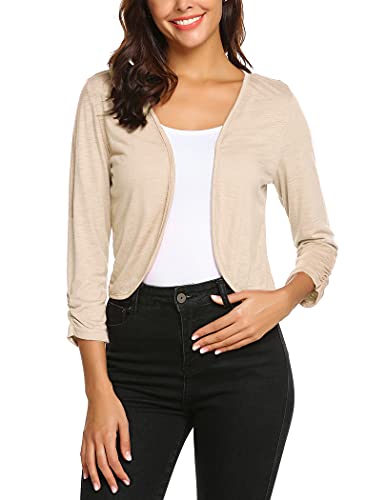 Parabler Bolero Damen 3/4 Ärmel Casual Open Front Bolerojacken Festlich Strickjacke Schulterjacke kurz Champagner XXL von Parabler