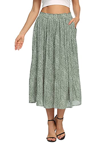 Parabler Chiffon Maxirock Damen Boho Langer Sommerrock Faltenrock Plissee Strandrock Elastische Taille Tanzrock Grün S von Parabler