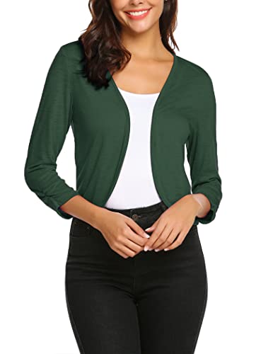 Parabler Damen 3/4 Ärmel Bolero Open Front Schulterjacke Festlich Bolerojacke Leicht Kurz Cardigan Einfarbig Bolerojacke Elegant Shrug Kurze Top Dunkelgrün XXL von Parabler