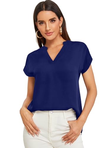 Parabler Damen Bluse V-Ausschnitt Elegant Sommer Tshirt Oberteil Top Dunkelblau M von Parabler