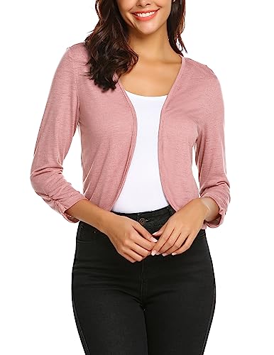 Parabler Damen Bolero Kurze 3/4 Ärmel Strickjacke Schulterjacke Shrug Top Casual Top Rosa Pink L von Parabler