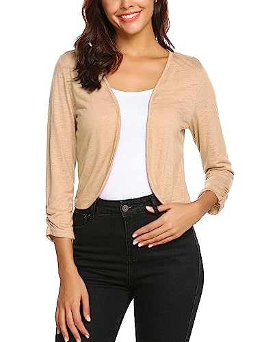 Parabler Damen Bolero Kurze 3/4 Ärmel Strickjacke Schulterjacke Shrug Top Elegant Leichte Cardigan Casual Top Fleischfarbe XXL von Parabler