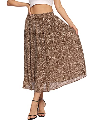 Parabler Damen Chiffon Maxirock Boho Plissee Retro Langer Sommerrock Gelb Faltenrock Strandrock Elastische Taille Tanzrock von Parabler