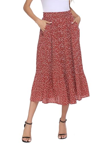 Parabler Damen Hohe Taille Röcke Retro Maxirock Polka Dot Rock Lang Herbst und Winter Elegant Faltenrock mit Tasche Rot-1 XXL von Parabler