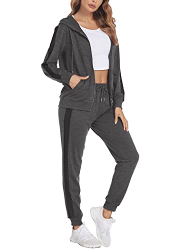 Parabler Damen Jogginganzüge Elegante Trainingsanzug Zweiteiler Sportanzug Freizeitanzug Lässig Sport Fitness Training Polyester Dunkelgrau M von Parabler