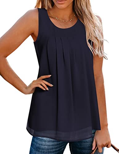 Parabler Damen Sommer Chiffon Top Ärmellose Blusentop Tank Top Elegant Weste Top Shirt Bluse Oberteile Navy Blau L von Parabler