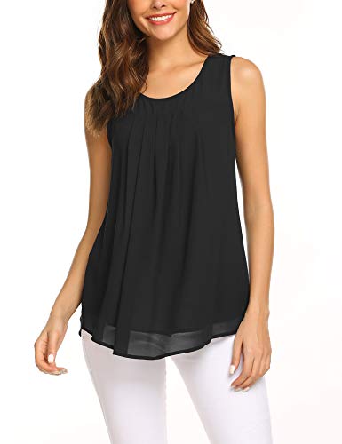 Parabler Tank Top Damen Sommer Chiffon Tank Top Ärmellose Blusentop Elegant Weste Top Shirt Bluse Oberteile Schwarz L von Parabler