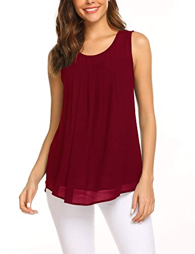 Parabler Damen Sommer Chiffon Top Ärmellose Blusentop Tank Top Elegant Weste Top Shirt Bluse Oberteile Weinrot XL von Parabler