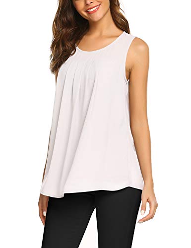 Parabler Damen Sommer Chiffon Top Ärmellose Blusentop Tank Top Elegant Weste Top Shirt Bluse Oberteile Weiß S von Parabler