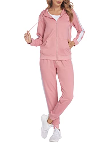 Parabler Damen Jogginganzug Rosa Sportanzug Zweiteiler Trainingsanzug Frauen Freizeitanzug Tracksuit Kapuzenkacke Sporthose Tasche XL von Parabler