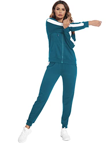 Parabler Damen Trainingsanzug Jogginganzug Zweiteiler Tracksuit Freizeitanzug Lässig mit Tasche Fitness Blau L von Parabler