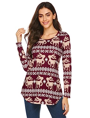 Parabler Damen Christmas Langarmshirt Weihnachtsmann Rentier Print Sweatshirt Casual Weihnachten Pulli von Parabler